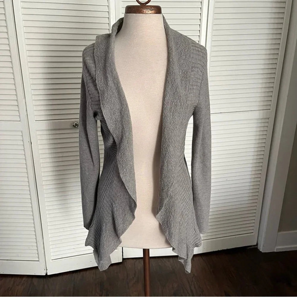 Eileen Fisher wool cardigan sweater open front ruffle medium - Picture 1 of 9